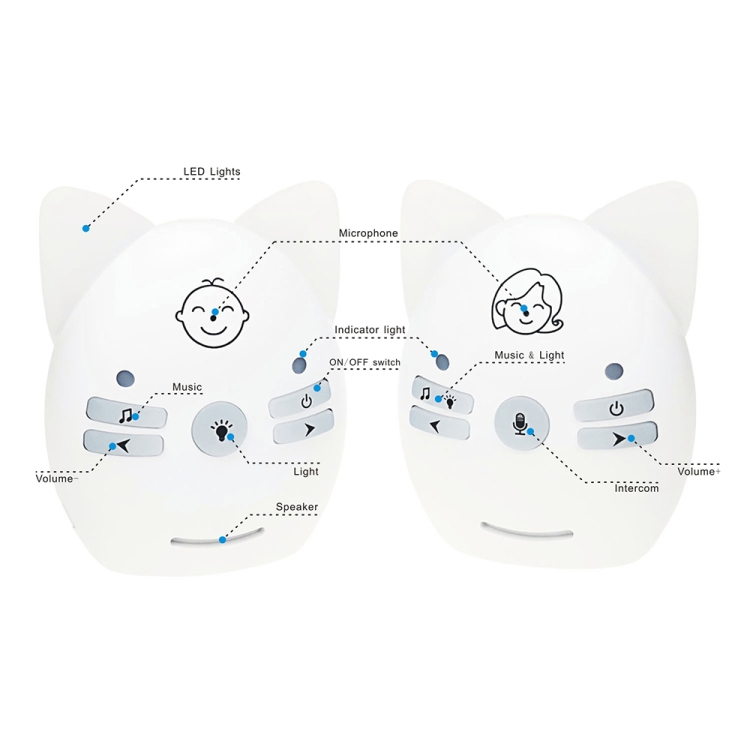 Monitor de bebé de audio inalámbrico compatible con monitoreo de voz + intercomunicador + luz nocturna sin batería, tipo de enchufe: enchufe AU (azul) - B1