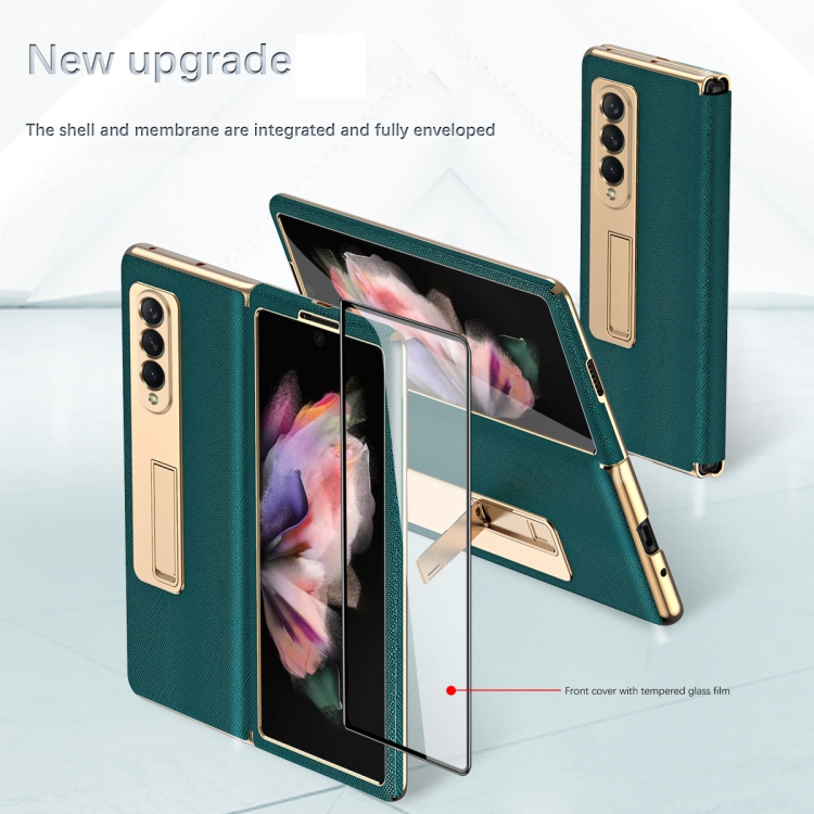 For Samsung Galaxy Z Fold4 Cross Texture Integrated Electroplating Hinge Flip Phone Case with Tempered Film(Black) For Samsung Galaxy Z Fold4 Cross Texture Integrated Electroplating Hinge Flip Phone Case with Tempered Film(Black)