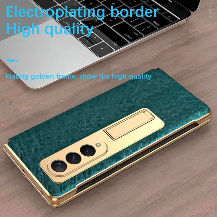 For Samsung Galaxy Z Fold4 Cross Texture Integrated Electroplating Hinge Flip Phone Case with Tempered Film(Black) For Samsung Galaxy Z Fold4 Cross Texture Integrated Electroplating Hinge Flip Phone Case with Tempered Film(Black)