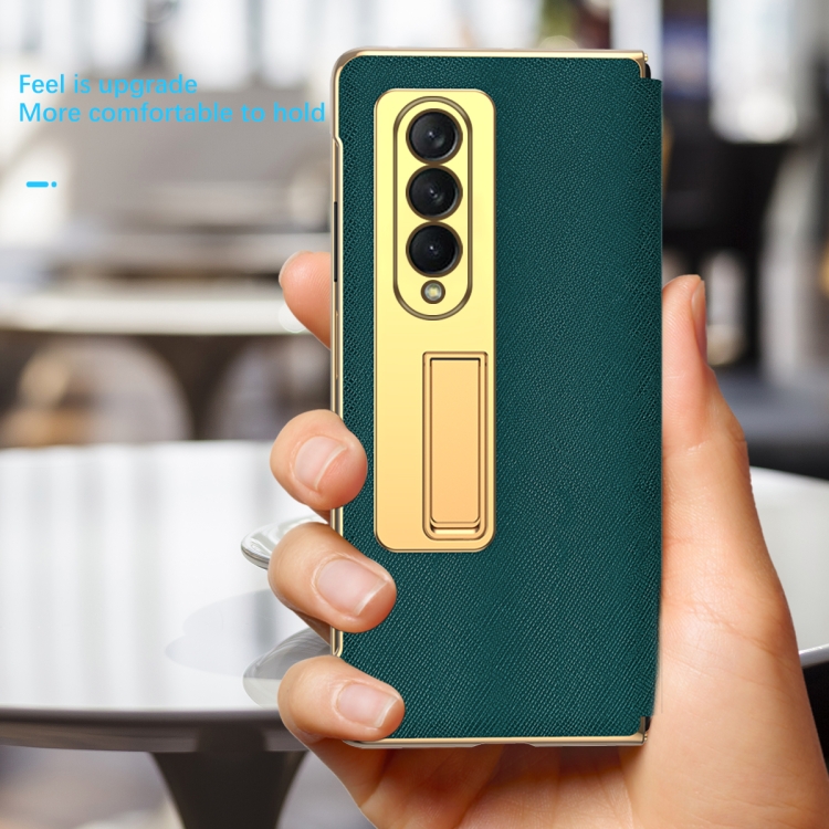 For Samsung Galaxy Z Fold4 Cross Texture Integrated Electroplating Hinge Flip Phone Case with Tempered Film(Black) For Samsung Galaxy Z Fold4 Cross Texture Integrated Electroplating Hinge Flip Phone Case with Tempered Film(Black)