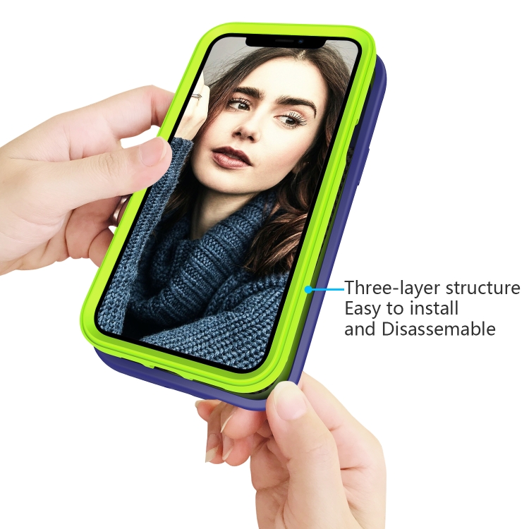 For iPhone 14 Pro Wave Pattern 3 in 1 Silicone + PC Shockproof Phone Case(Navy+Olivine) For iPhone 14 Pro Wave Pattern 3 in 1 Silicone + PC Shockproof Phone Case(Navy+Olivine)