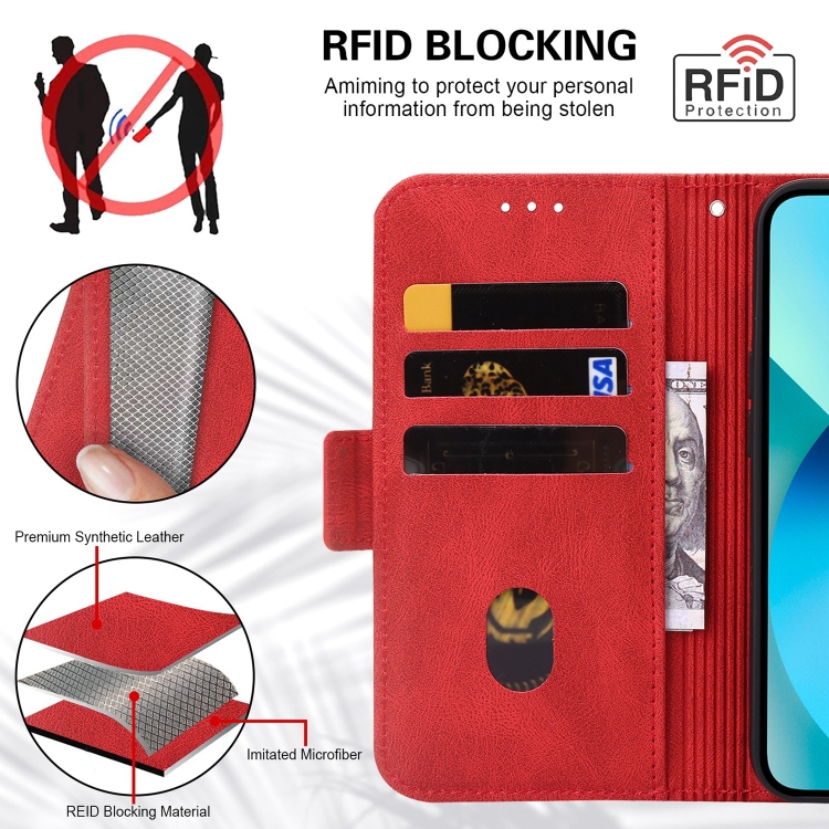 For iPhone SE 2022 / SE 2020 / 8 / 7 Embossing Stripe RFID Leather Phone Case(Red) For iPhone SE 2022 / SE 2020 / 8 / 7 Embossing Stripe RFID Leather Phone Case(Red)
