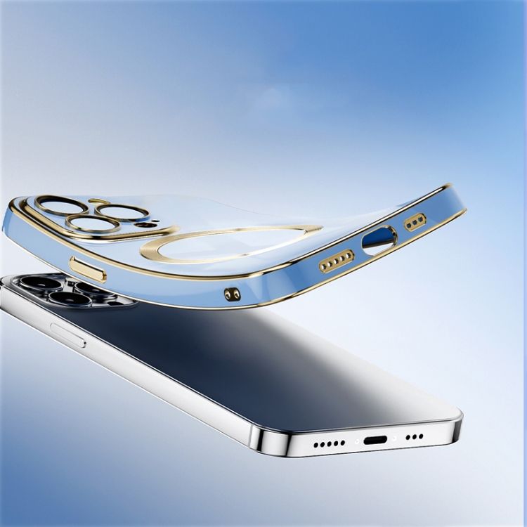 For iPhone 14 Plus 6D Gold Plated Magsafe Magnetic Phone Case (Purple) For iPhone 14 Plus 6D Gold Plated Magsafe Magnetic Phone Case (Purple)