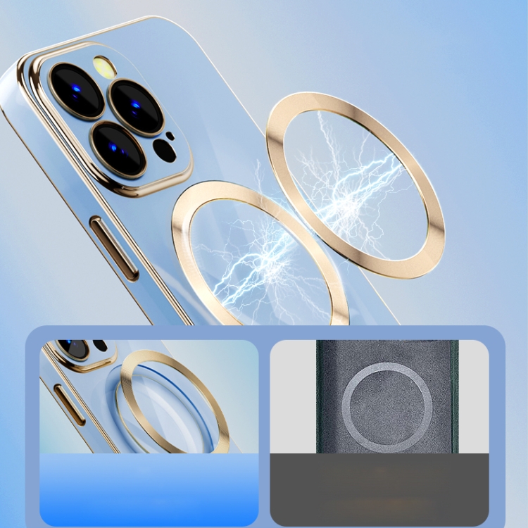 For iPhone 14 Plus 6D Gold Plated Magsafe Magnetic Phone Case (Purple) For iPhone 14 Plus 6D Gold Plated Magsafe Magnetic Phone Case (Purple)