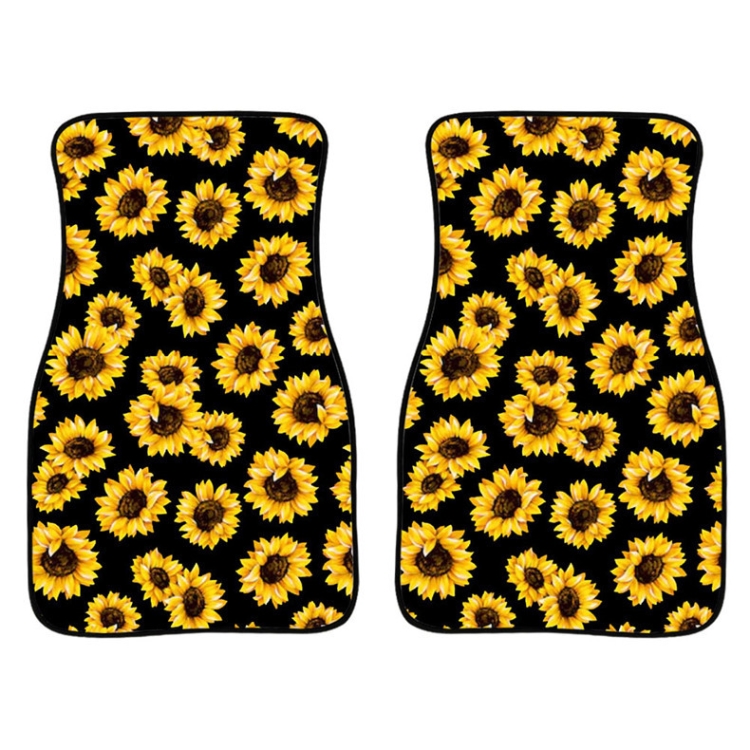 Ensemble de tapis de sol de voiture automatique à impression universelle 2  en 1, Style: Fleurs noir-jaune