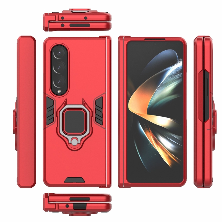 For Samsung Galaxy Z Fold4 PC + TPU Shockproof Protective Phone Case with Magnetic Ring Holder(Red)