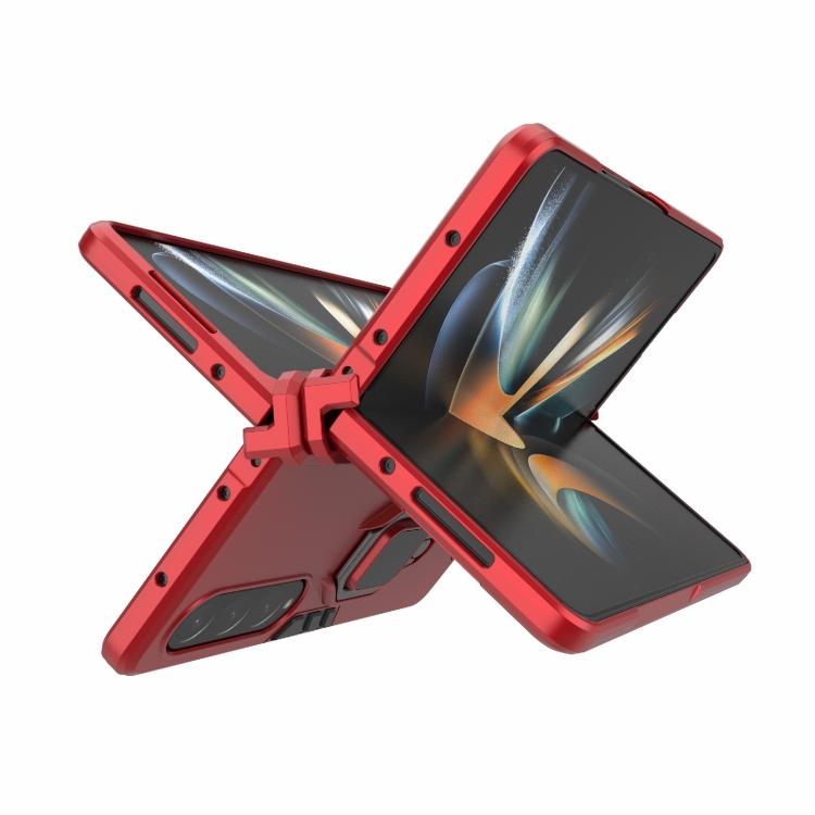 For Samsung Galaxy Z Fold4 PC + TPU Shockproof Protective Phone Case with Magnetic Ring Holder(Red)