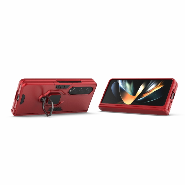 For Samsung Galaxy Z Fold4 PC + TPU Shockproof Protective Phone Case with Magnetic Ring Holder(Red)