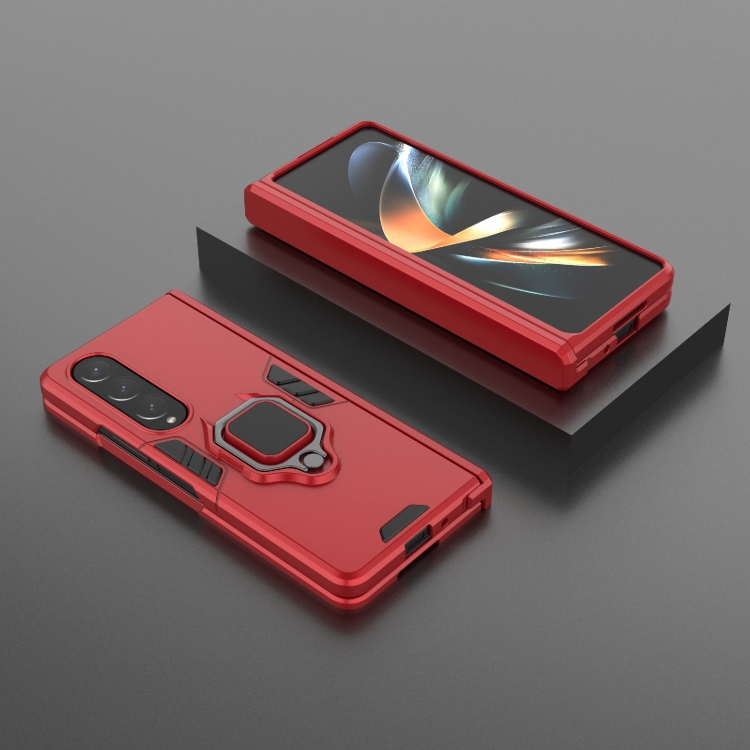 For Samsung Galaxy Z Fold4 PC + TPU Shockproof Protective Phone Case with Magnetic Ring Holder(Red)