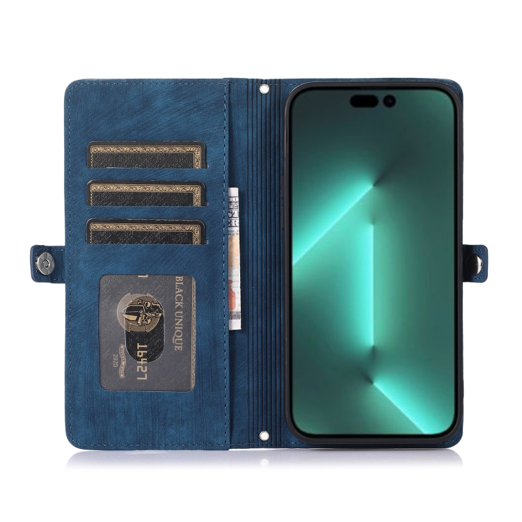 For iPhone 14 Pro Max Zipper Card Slot Buckle Wallet Leather Phone Case (Blue) For iPhone 14 Pro Max Zipper Card Slot Buckle Wallet Leather Phone Case (Blue)