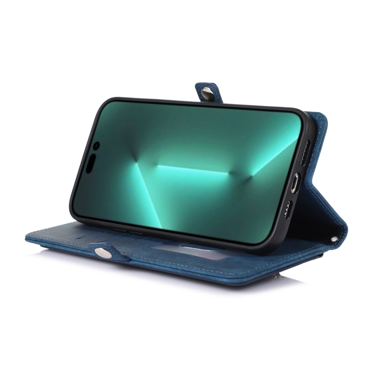 For iPhone 14 Pro Max Zipper Card Slot Buckle Wallet Leather Phone Case (Blue) For iPhone 14 Pro Max Zipper Card Slot Buckle Wallet Leather Phone Case (Blue)