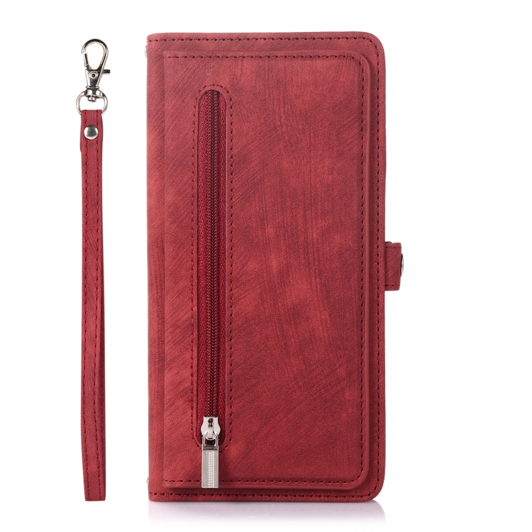 For iPhone 14 Plus Zipper Card Slot Buckle Wallet Leather Phone Case (Red) For iPhone 14 Plus Zipper Card Slot Buckle Wallet Leather Phone Case (Red)
