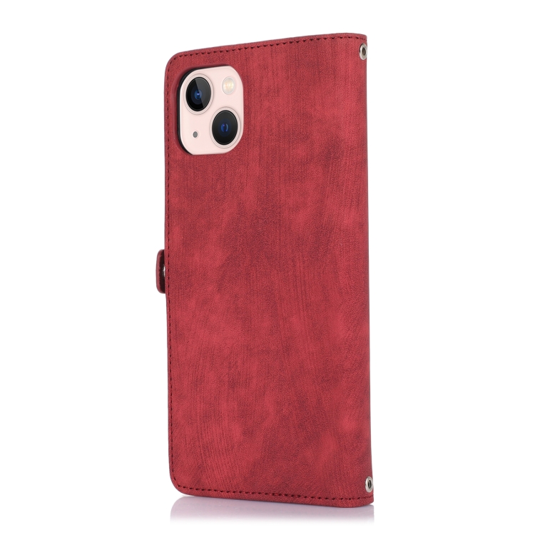 For iPhone 14 Plus Zipper Card Slot Buckle Wallet Leather Phone Case (Red) For iPhone 14 Plus Zipper Card Slot Buckle Wallet Leather Phone Case (Red)