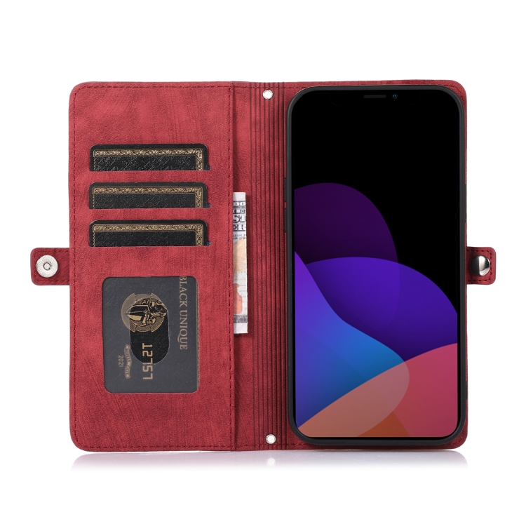 For iPhone 14 Plus Zipper Card Slot Buckle Wallet Leather Phone Case (Red) For iPhone 14 Plus Zipper Card Slot Buckle Wallet Leather Phone Case (Red)