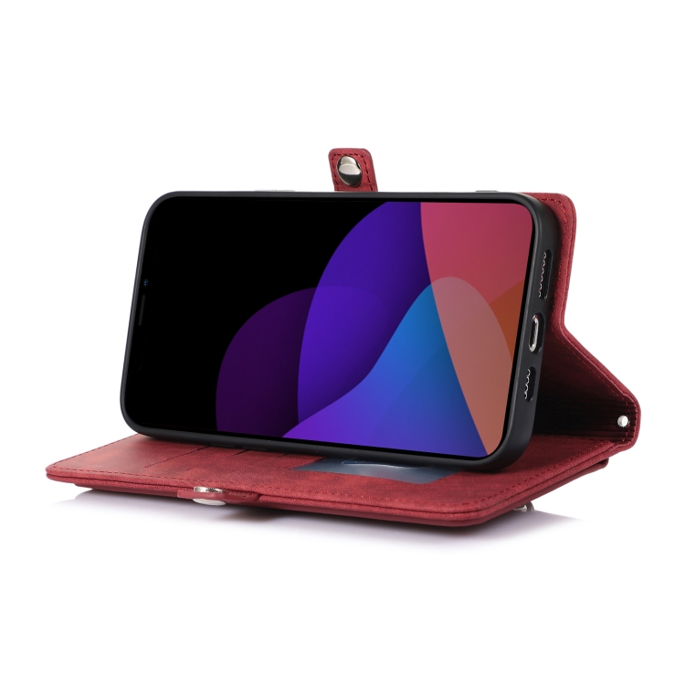 For iPhone 14 Plus Zipper Card Slot Buckle Wallet Leather Phone Case (Red) For iPhone 14 Plus Zipper Card Slot Buckle Wallet Leather Phone Case (Red)