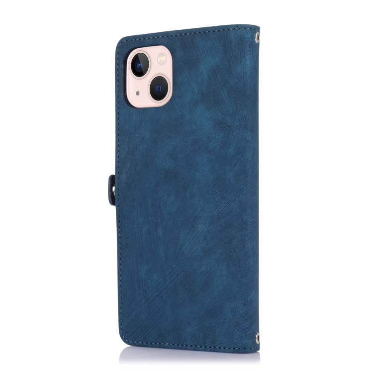 For iPhone 14 Zipper Card Slot Buckle Wallet Leather Phone Case (Blue) - 2