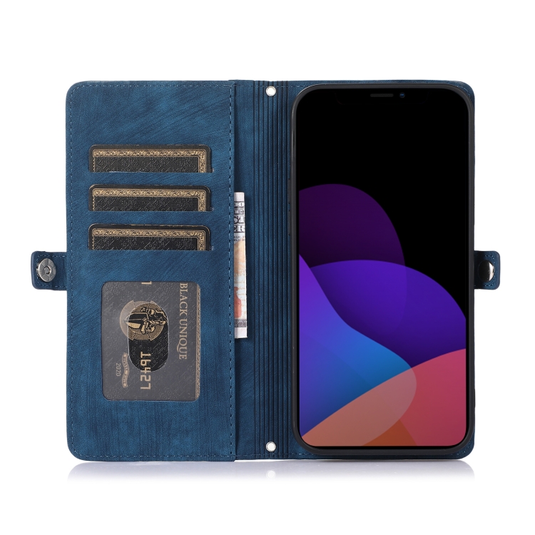 For iPhone 14 Zipper Card Slot Buckle Wallet Leather Phone Case (Blue) - 3