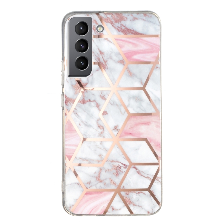 For Samsung Galaxy S22 5G Electroplated Marble Pattern TPU Phone Case(White Gravel Pink)