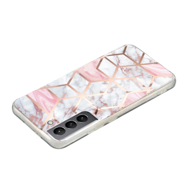 For Samsung Galaxy S22 5G Electroplated Marble Pattern TPU Phone Case(White Gravel Pink)