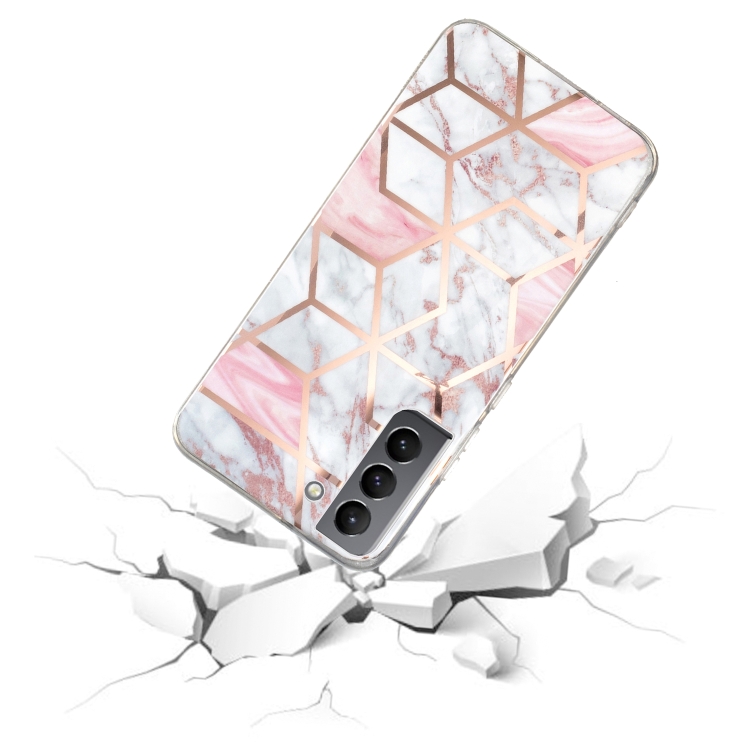 For Samsung Galaxy S22 5G Electroplated Marble Pattern TPU Phone Case(White Gravel Pink)