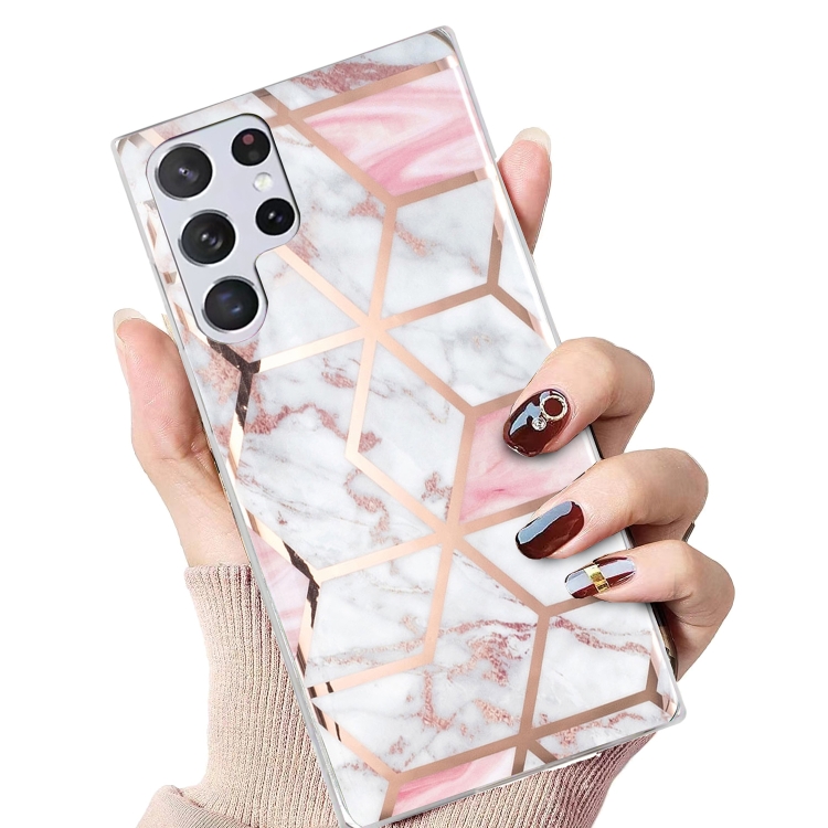 For Samsung Galaxy S22 Ultra 5G Electroplated Marble Pattern TPU Phone Case(White Gravel Pink) For Samsung Galaxy S22 Ultra 5G Electroplated Marble Pattern TPU Phone Case(White Gravel Pink)