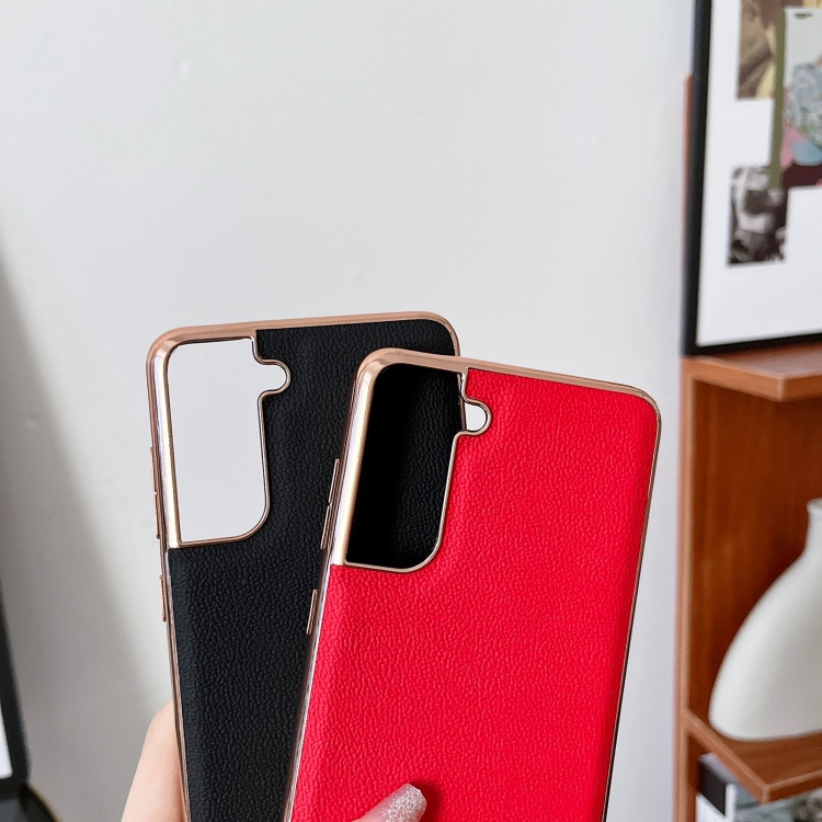 For Samsung Galaxy S22 5G Genuine Leather Luolai Series Nano Electroplating Phone Case(Dark Blue) For Samsung Galaxy S22 5G Genuine Leather Luolai Series Nano Electroplating Phone Case(Dark Blue)