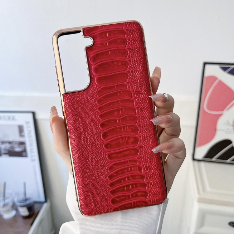 For Samsung Galaxy S21+ 5G Genuine Leather Weilai Series Nano Electroplating Phone Case(Red)