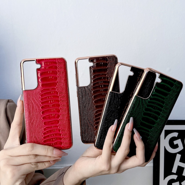 For Samsung Galaxy S21+ 5G Genuine Leather Weilai Series Nano Electroplating Phone Case(Red)