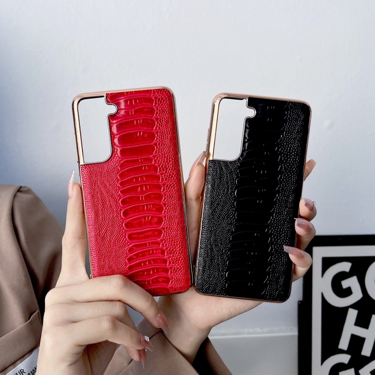 For Samsung Galaxy S21+ 5G Genuine Leather Weilai Series Nano Electroplating Phone Case(Red)