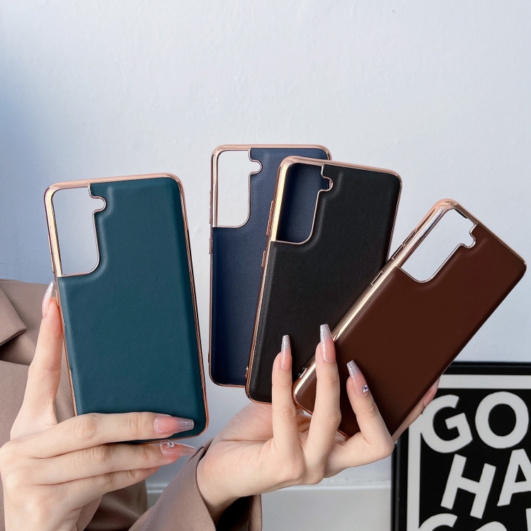For Samsung Galaxy S22 5G Genuine Leather Xiaoya Series Nano Electroplating Phone Case(Green) For Samsung Galaxy S22 5G Genuine Leather Xiaoya Series Nano Electroplating Phone Case(Green)