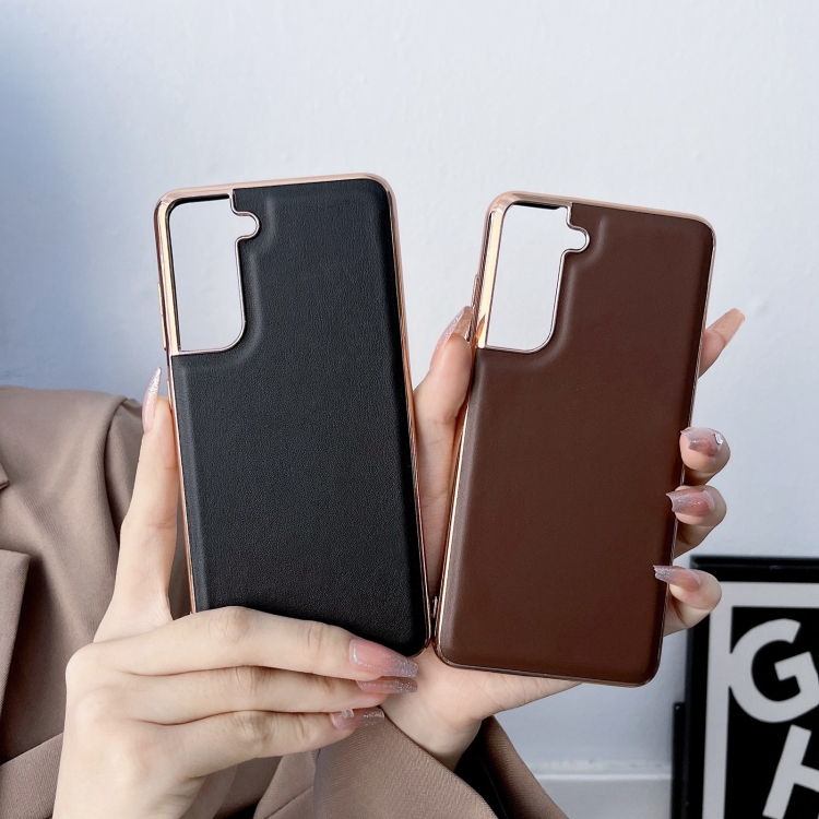 For Samsung Galaxy S22 5G Genuine Leather Xiaoya Series Nano Electroplating Phone Case(Green) For Samsung Galaxy S22 5G Genuine Leather Xiaoya Series Nano Electroplating Phone Case(Green)