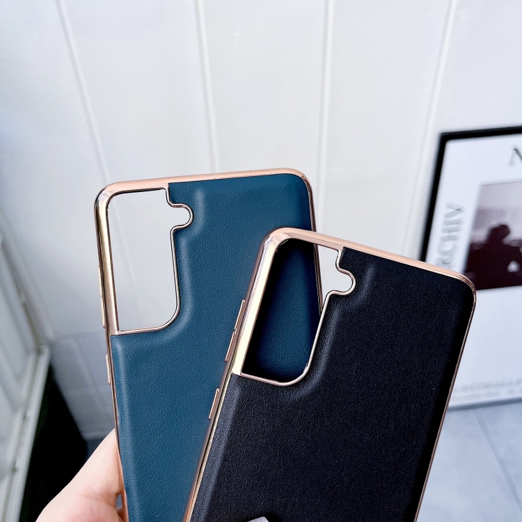 For Samsung Galaxy S22 5G Genuine Leather Xiaoya Series Nano Electroplating Phone Case(Green) For Samsung Galaxy S22 5G Genuine Leather Xiaoya Series Nano Electroplating Phone Case(Green)