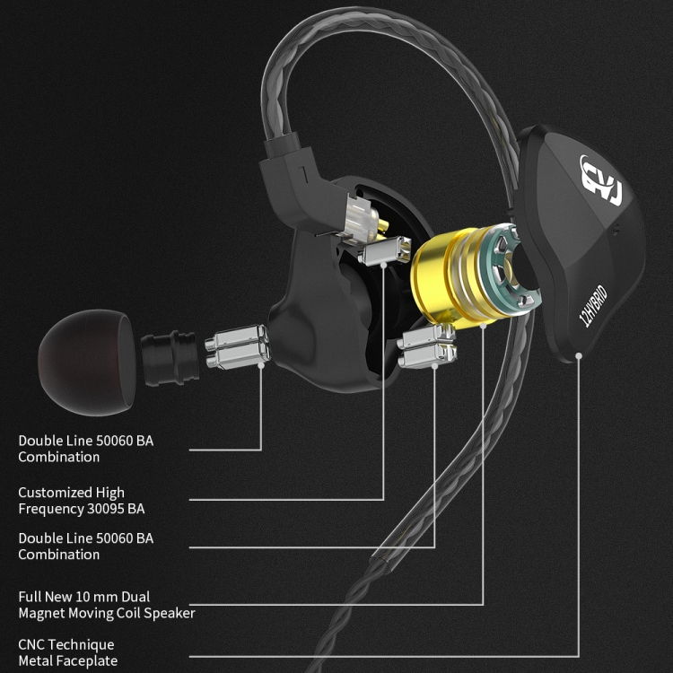 CVJ-CSN In-Ear Dual Magnetic Circuit Dynamic HIFI Wired Earphone, Style:With Mic(Black) CVJ-CSN In-Ear Dual Magnetic Circuit Dynamic HIFI Wired Earphone, Style:With Mic(Black)