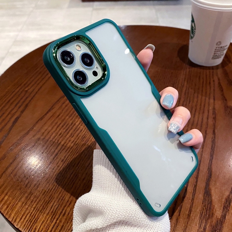 For iPhone 12 Transparent Acrylic + TPU Phone Case(Green)