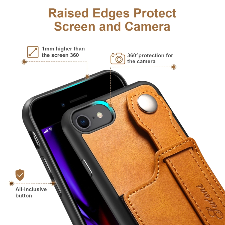 Suteni 215 Wrist Strap PU Phone Case For iPhone SE 2022/SE 2020/8/7/6(Khaki) Suteni 215 Wrist Strap PU Phone Case For iPhone SE 2022/SE 2020/8/7/6(Khaki)