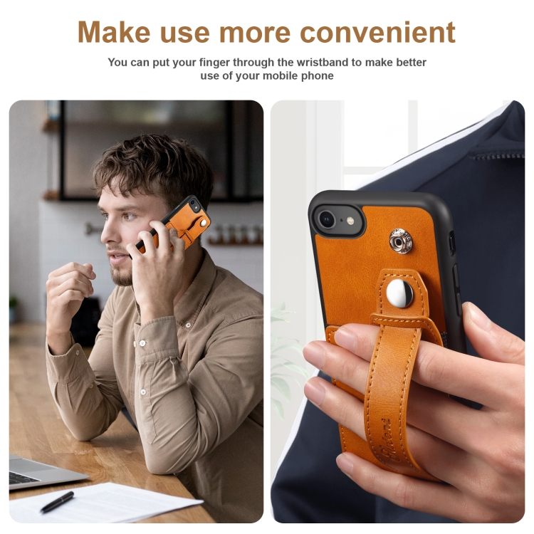 Suteni 215 Wrist Strap PU Phone Case For iPhone SE 2022/SE 2020/8/7/6(Khaki) Suteni 215 Wrist Strap PU Phone Case For iPhone SE 2022/SE 2020/8/7/6(Khaki)