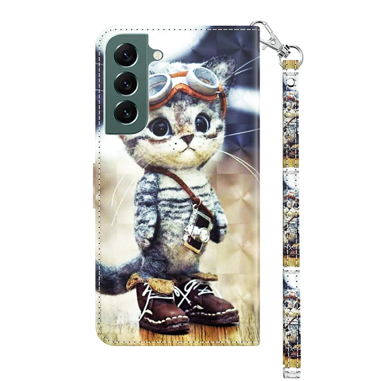 For Samsung Galaxy S22+ 5G 3D Painted Leather Phone Case(Naughty Cat) For Samsung Galaxy S22+ 5G 3D Painted Leather Phone Case(Naughty Cat)