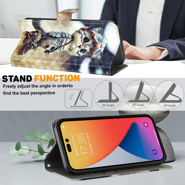 For iPhone 14 Pro 3D Painted Leather Phone Case(Naughty Cat) For iPhone 14 Pro 3D Painted Leather Phone Case(Naughty Cat)