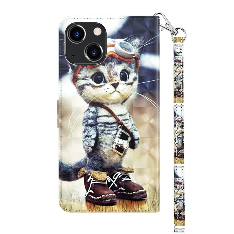 For iPhone 13 mini 3D Painted Leather Phone Case (Naughty Cat) For iPhone 13 mini 3D Painted Leather Phone Case (Naughty Cat)