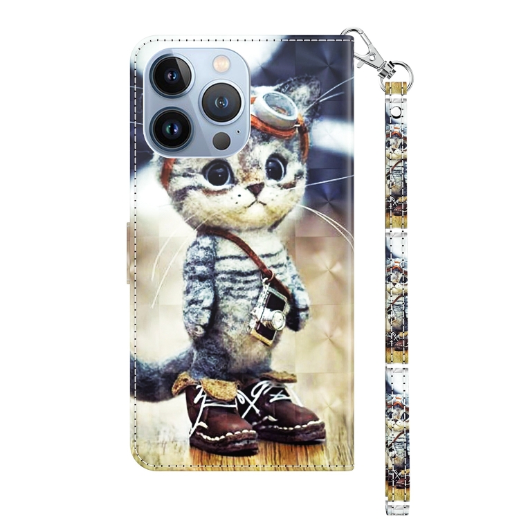 For iPhone 12 / 12 Pro 3D Painted Leather Phone Case(Naughty Cat) For iPhone 12 / 12 Pro 3D Painted Leather Phone Case(Naughty Cat)