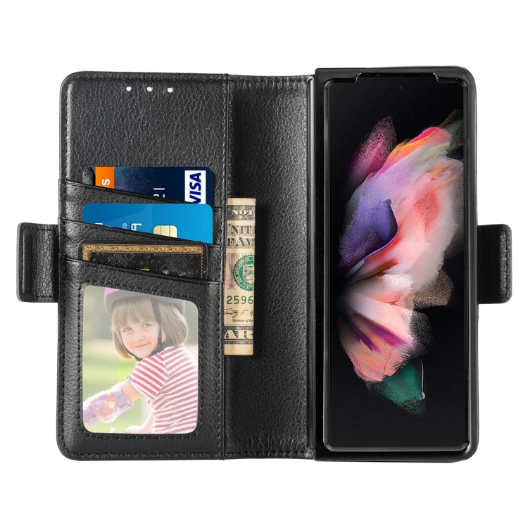 For Samsung Galaxy Z Fold4 5G Litchi Pattern Folding Phone Case with Pen & Card Slots (Black) For Samsung Galaxy Z Fold4 5G Litchi Pattern Folding Phone Case with Pen & Card Slots (Black)