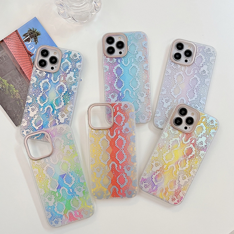 For iPhone 14 Python Texture Dual-side Laminating Phone Case (Triangle Rainbow) For iPhone 14 Python Texture Dual-side Laminating Phone Case (Triangle Rainbow)