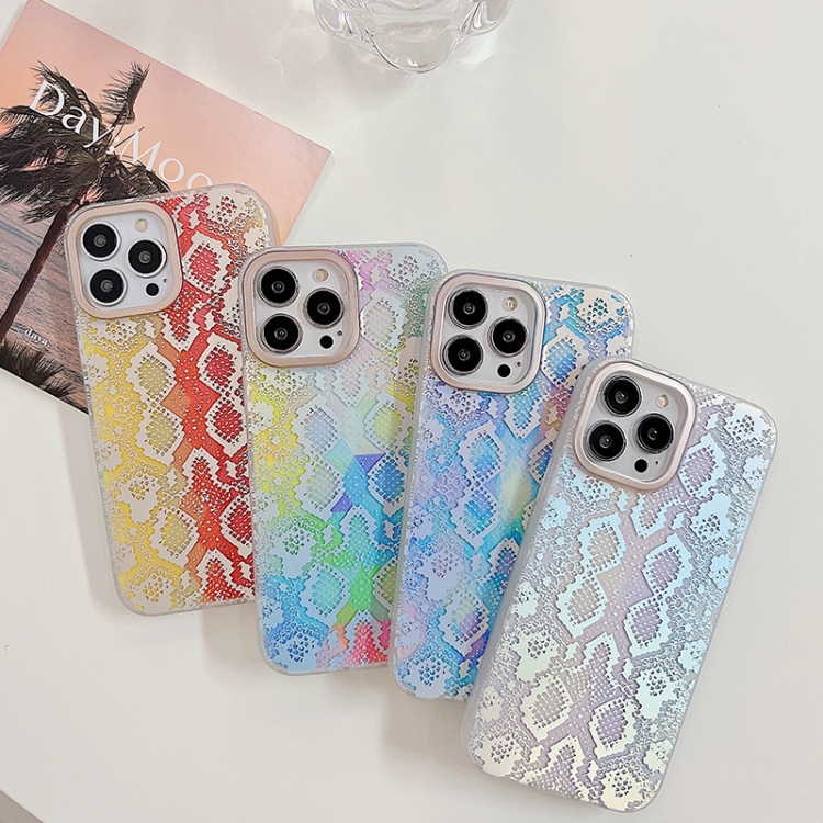 For iPhone 14 Python Texture Dual-side Laminating Phone Case (Triangle Rainbow) For iPhone 14 Python Texture Dual-side Laminating Phone Case (Triangle Rainbow)