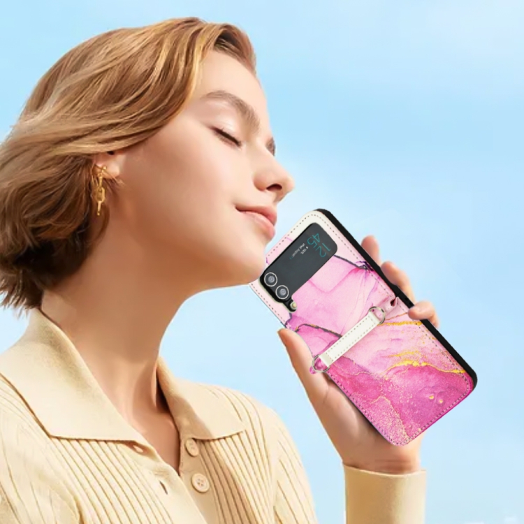 For Samsung Galaxy Z Flip4 Marble Pattern Leather Phone Case(Pink Purple Gold LS001) For Samsung Galaxy Z Flip4 Marble Pattern Leather Phone Case(Pink Purple Gold LS001)