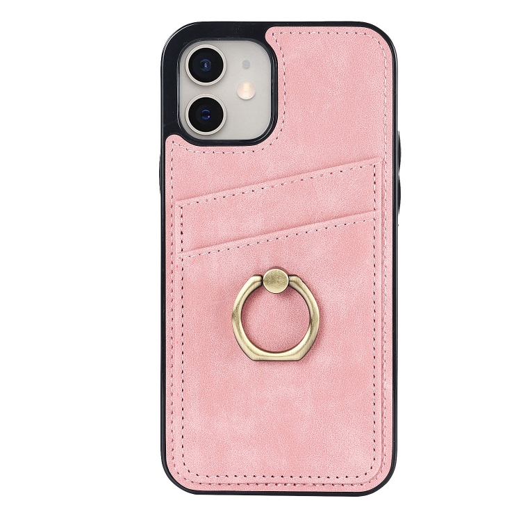 For iPhone 12 mini Vintage Patch Leather Phone Case with Ring Holder (Pink) For iPhone 12 mini Vintage Patch Leather Phone Case with Ring Holder (Pink)