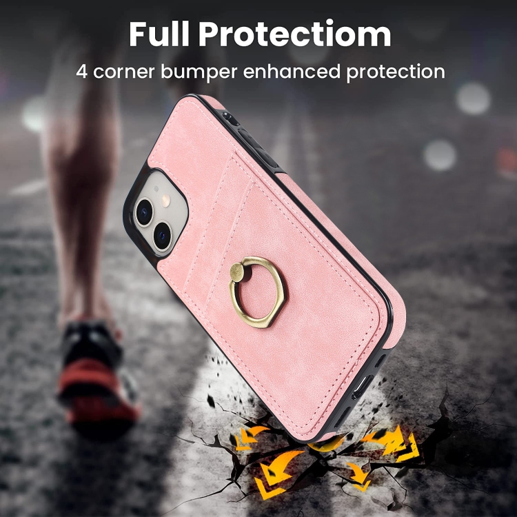 For iPhone 12 mini Vintage Patch Leather Phone Case with Ring Holder (Pink) For iPhone 12 mini Vintage Patch Leather Phone Case with Ring Holder (Pink)