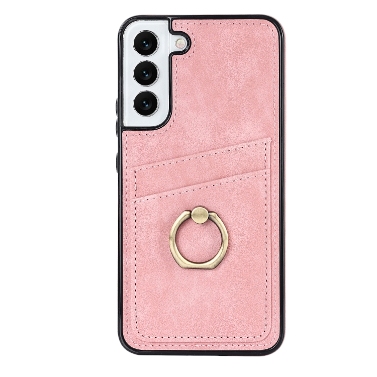 For Samsung Galaxy S22 5G Vintage Patch Leather Phone Case with Ring Holder(Pink) For Samsung Galaxy S22 5G Vintage Patch Leather Phone Case with Ring Holder(Pink)
