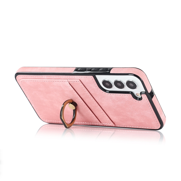 For Samsung Galaxy S22 5G Vintage Patch Leather Phone Case with Ring Holder(Pink) For Samsung Galaxy S22 5G Vintage Patch Leather Phone Case with Ring Holder(Pink)