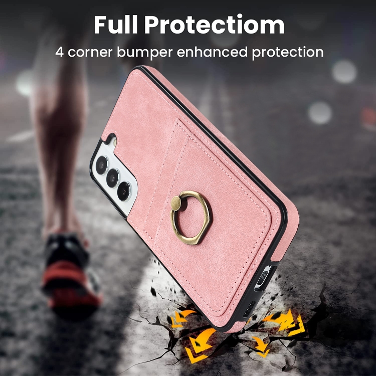 For Samsung Galaxy S22 5G Vintage Patch Leather Phone Case with Ring Holder(Pink) For Samsung Galaxy S22 5G Vintage Patch Leather Phone Case with Ring Holder(Pink)