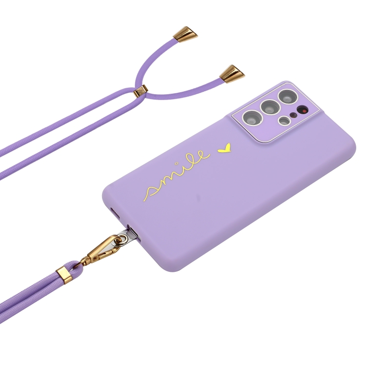 For Samsung Galaxy S21 Ultra 5G Gilding Line TPU Phone Case with Strap(Light Purple) For Samsung Galaxy S21 Ultra 5G Gilding Line TPU Phone Case with Strap(Light Purple)